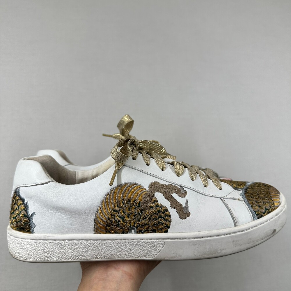 Boho Chic Johnny Was Embroidered Leather Sneakers Gold Laces Sz 8